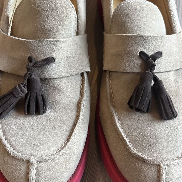 Thomas Dean Made In Italy Vero cuoio Suede Leather Tassel  Gray Loafer, Size 9